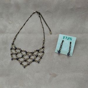 Silver Tone Bib Necklace / Earring Set